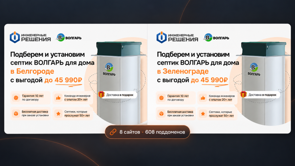 Перенос 8 лендингов с Tilda на MODX и запуск 608 региональных поддоменов